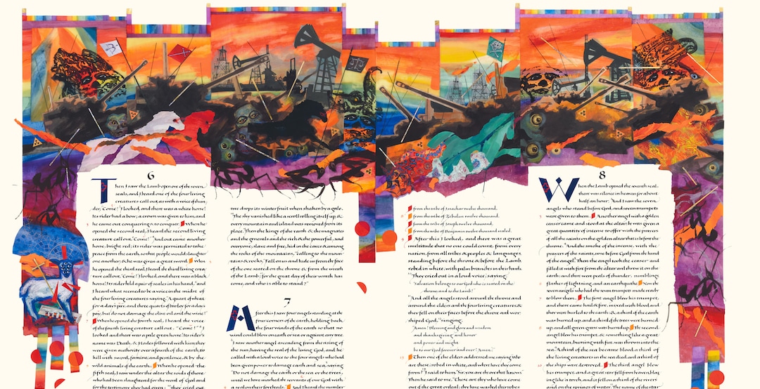 The Four Horsemen of the Apocalypse (Revelation 6:1 – 8:13), Donald Jackson (artist, scribe), Copyright 2011, The Saint John's Bible. Images courtesy Chazen Museum of Art except where otherwise noted.