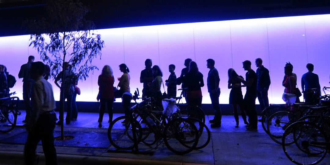 Patrons waiting outside the Central Library for a Night Light event hosted by the Library's Bubbler project. Photo via madisonbubbler.org