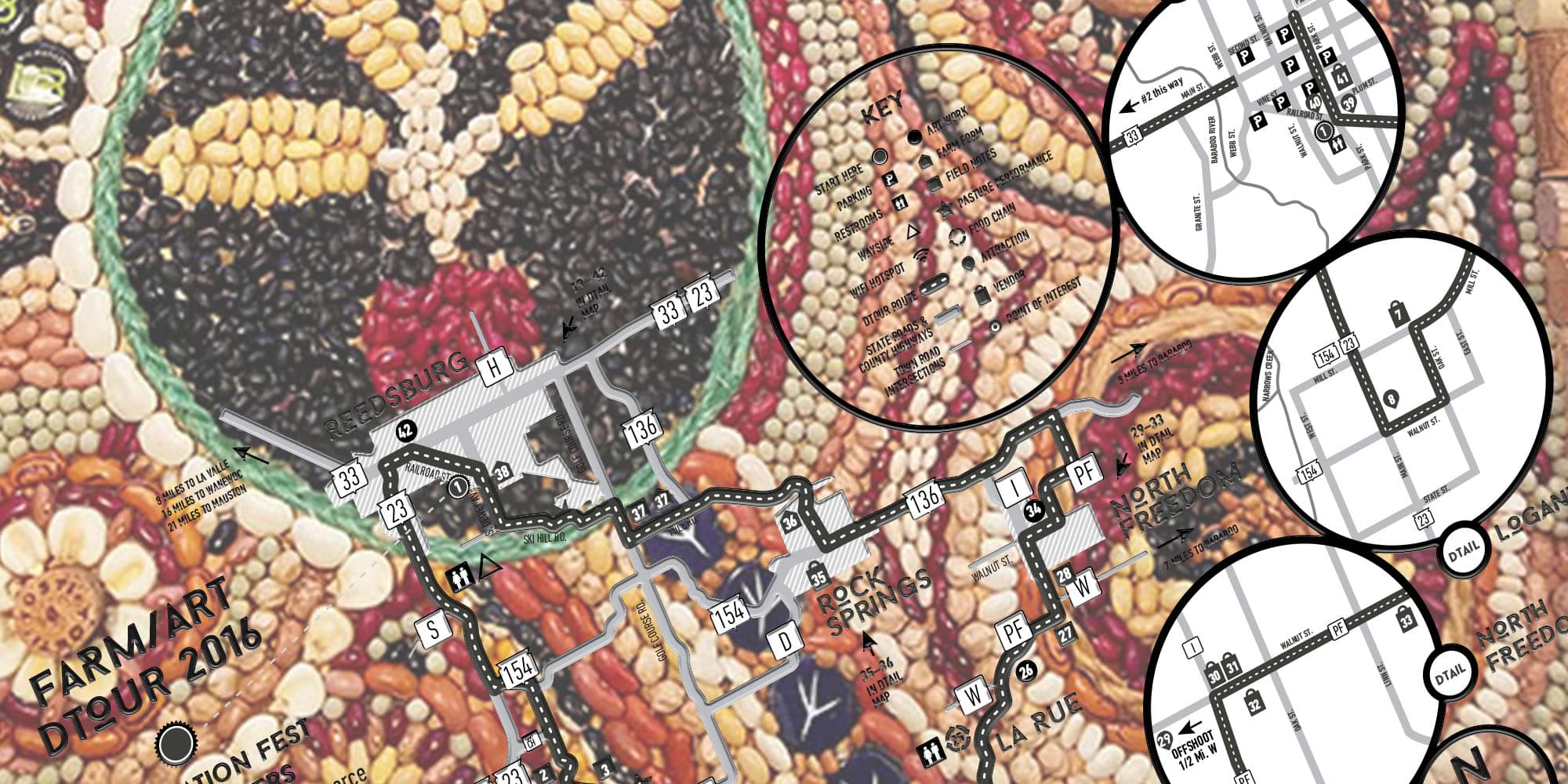 Baraboo artist Beth Persche's seed mosaic was among the pieces in 2016's Farm/Art DTour. Images courtesy Wormfarm Institute, illustration by Scott Gordon.