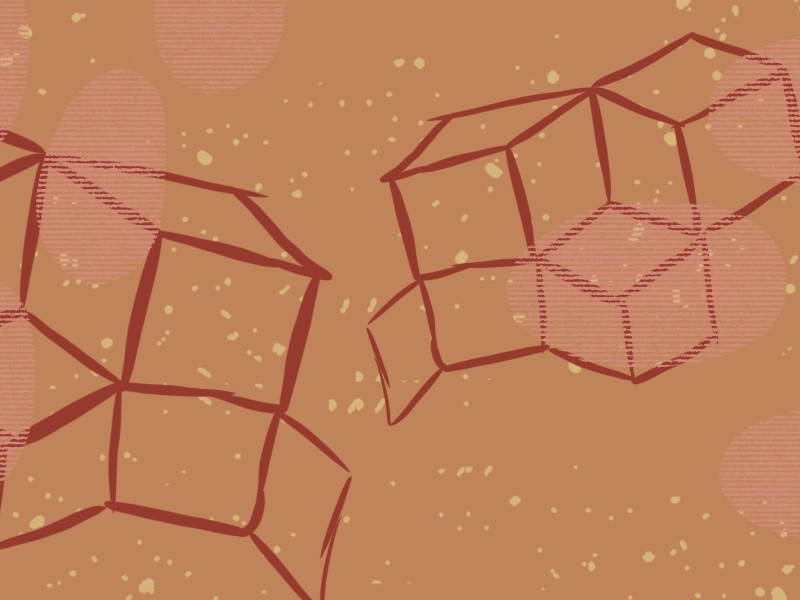 Illustration: Cube-like abstract shapes against an orange background. Illustration by Maggie Denman.
