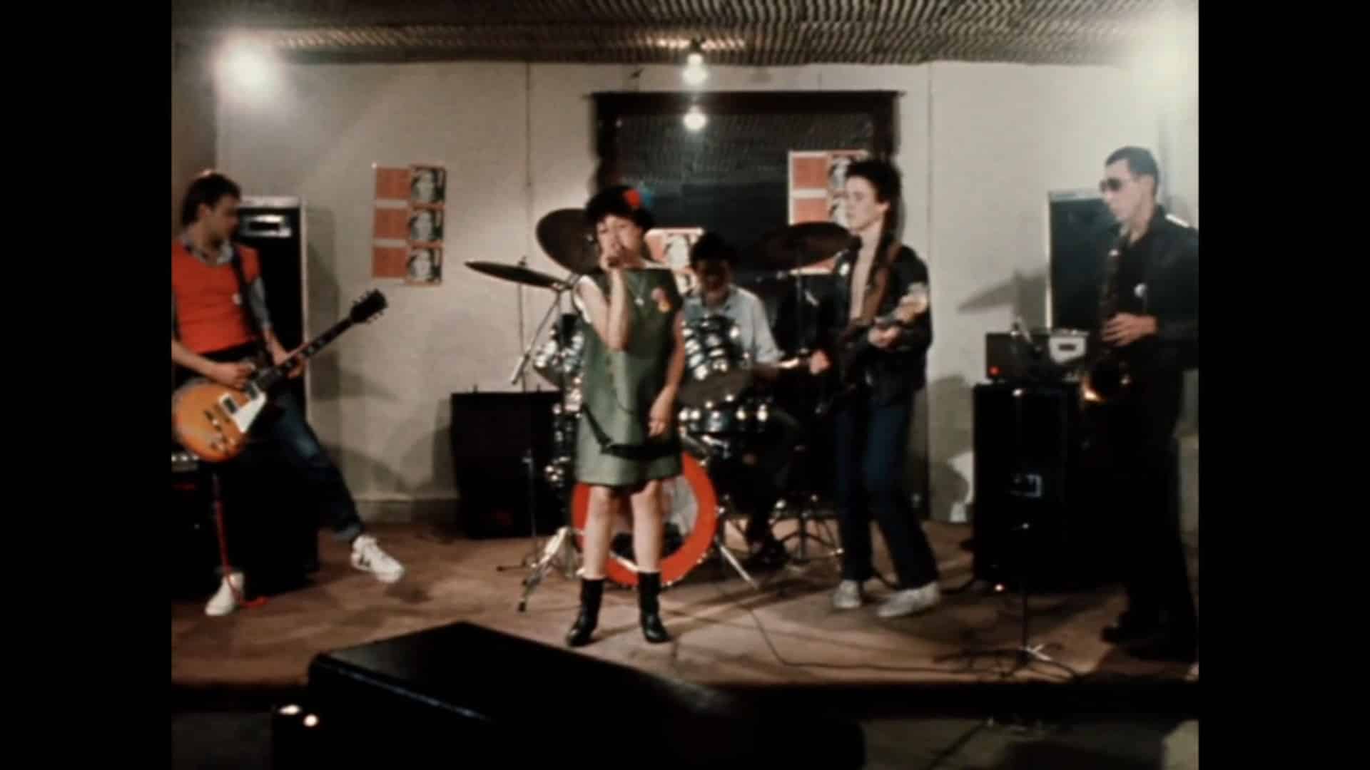 A still from POLY STYRENE: I AM A CLICHÉ shows the singer performing with the band X-Ray Spex.