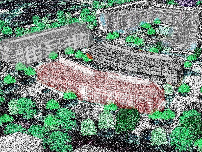 An illustration (by Scott Gordon) shows a rendering of a proposed apartment development on Sherman Avenue in Madison. The rendering is distorted through various filters, washing out the colors and creating a grainy effect.