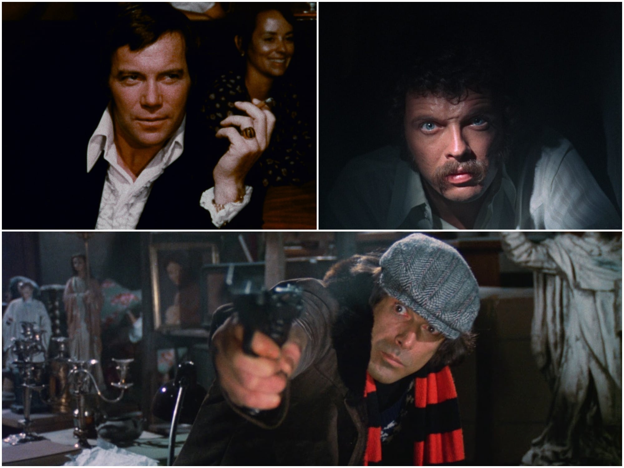 A simple image collage of the three grindhouse films at this year's Wisconsin Film Festival. Clockwise from top left: Looking debonair, Matt Stone (William Shatner) smokes a cigarette in "Impulse." Mark (Christopher Augustine) stares intensely at the camera in "Hollywood 90028." Vincenzo Moretto (Tomas Milian), in a grey cabbie cap, points a gun off-screen in "The Tough Ones."