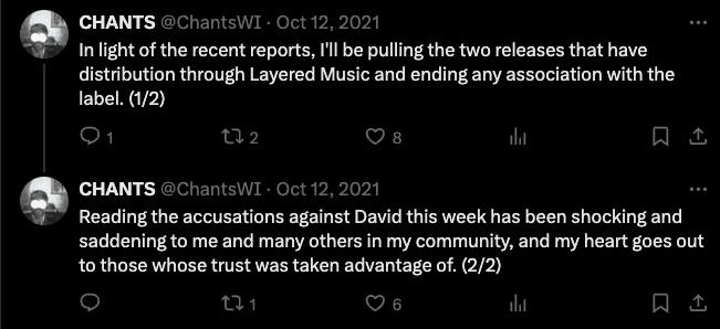 Screenshots of social media statement from Chants.